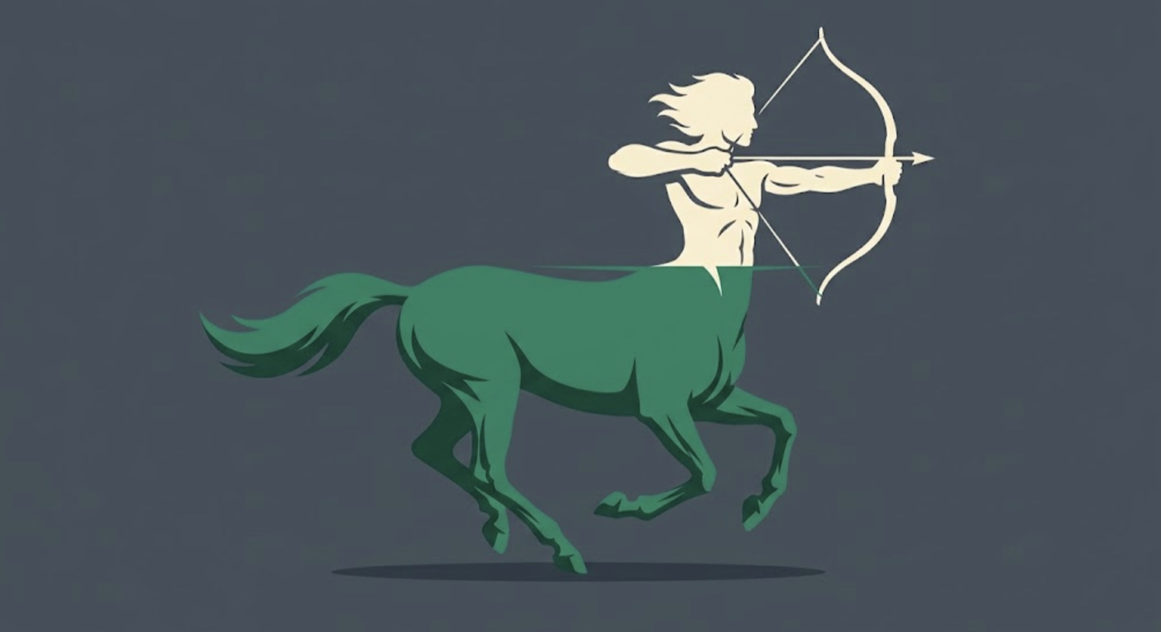A centaur: human above, horse below, divided at a single clean seam